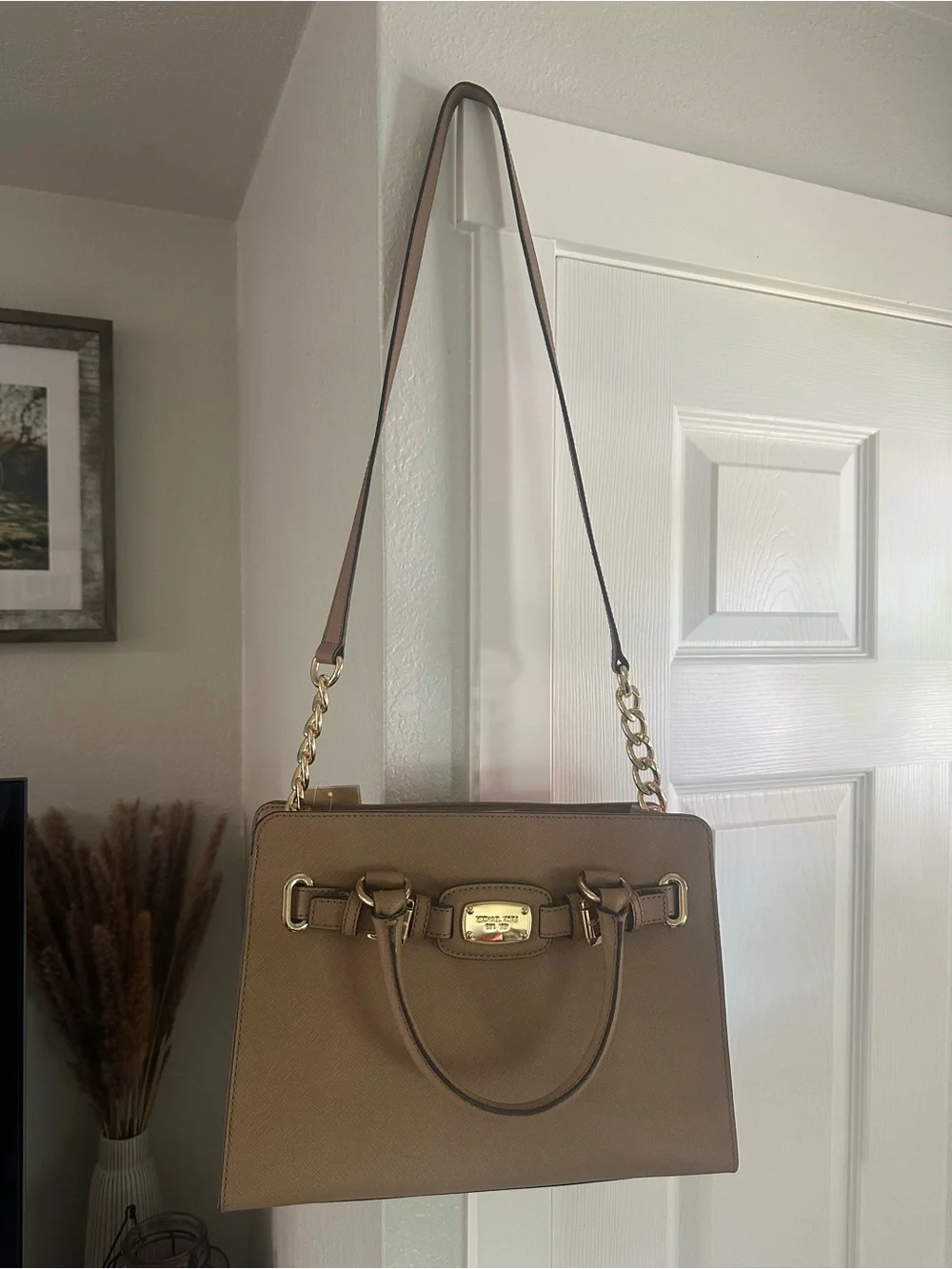Michael Kors  Leather Satchel with Gold Hardware- DK khaki